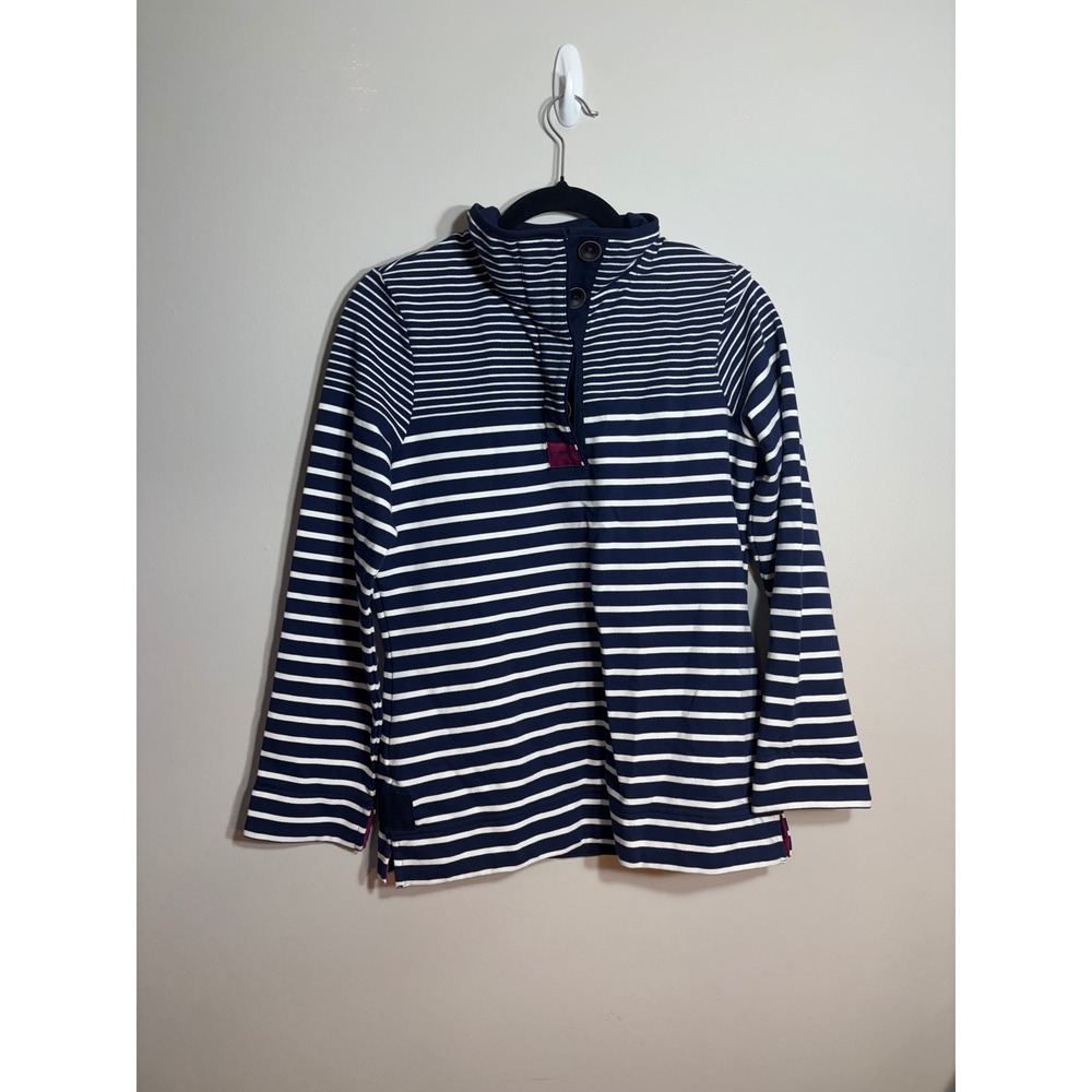 Joules Womens Navy White Striped Button Mock Neck Sweatshirt Pullover US 6 UK 10